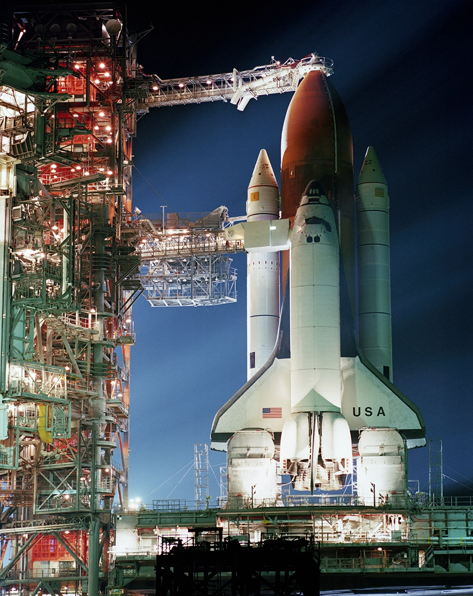 Shuttle Columbia on launchpad in 1986.